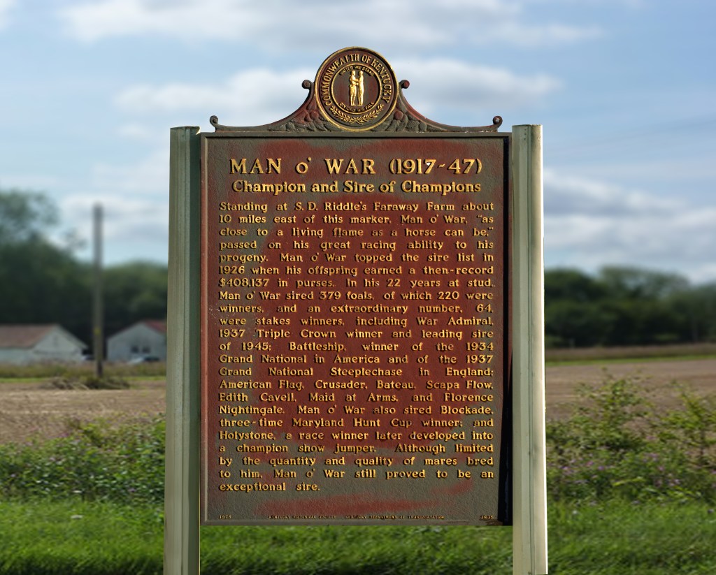 Kentucky historical marker No. 1635 for Man o' War, close-up view