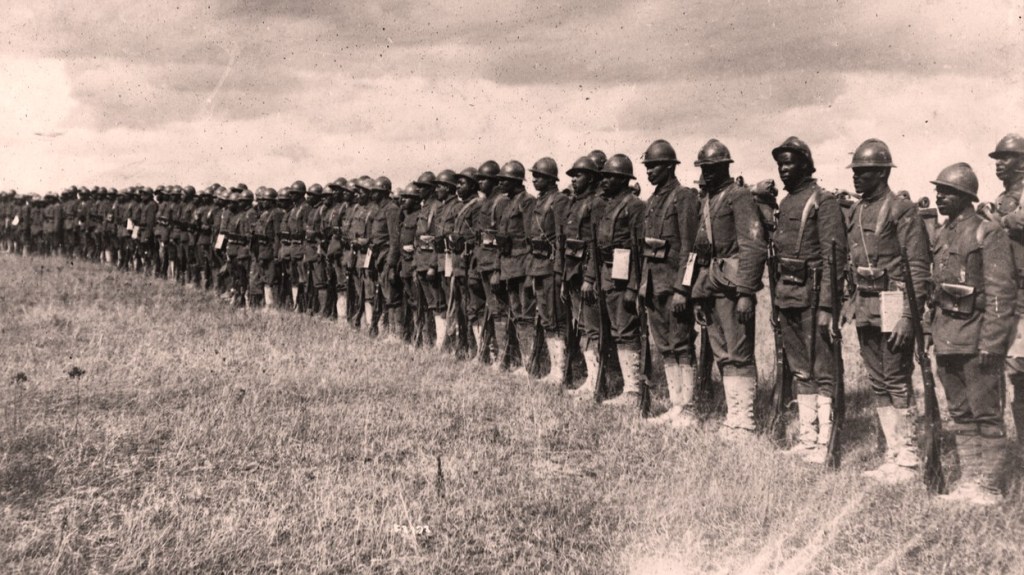 Soldiers of the 369th Infantry Regiment, the 'Harlem Hellfighters,' World War I