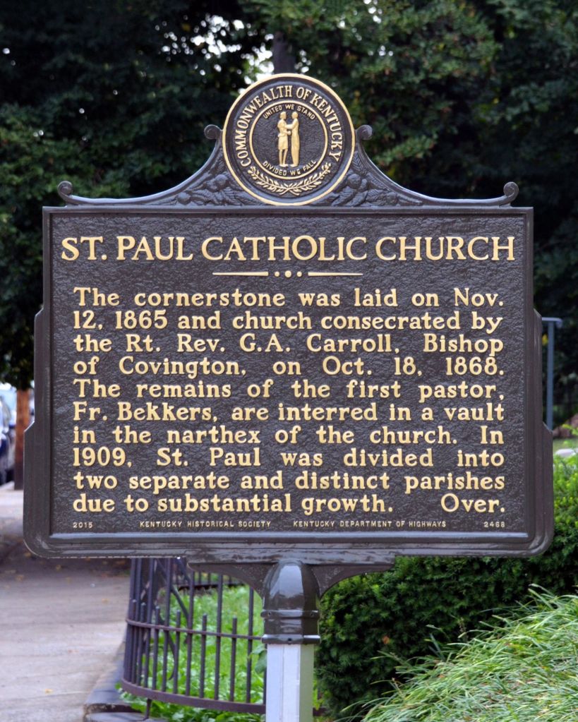 Front panel of Kentucky Historical Society Marker No. 2468 at St. Paul Catholic Church, Lexington