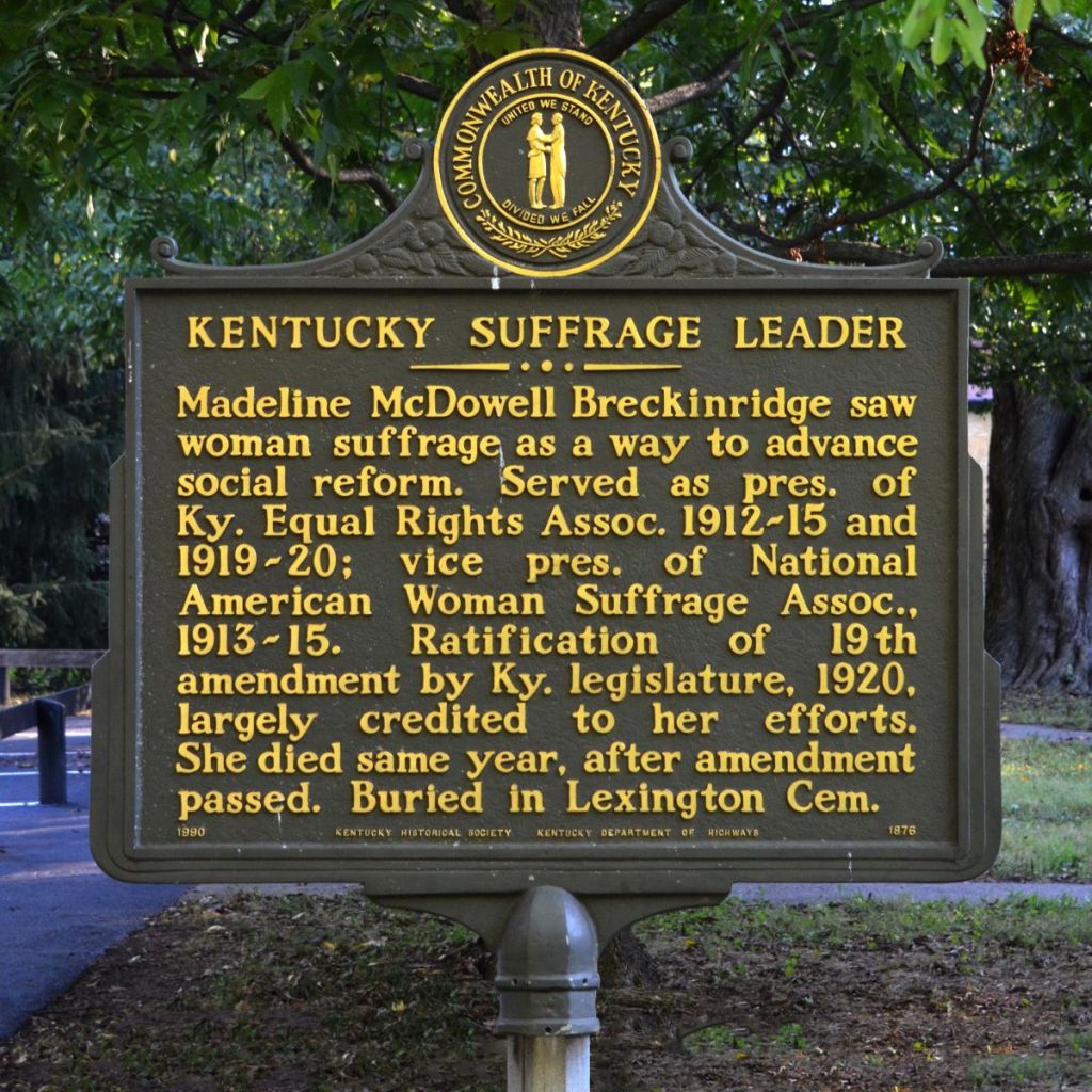 Kentucky historical marker No. 1876 for Madeline McDowell Breckinridge, front side