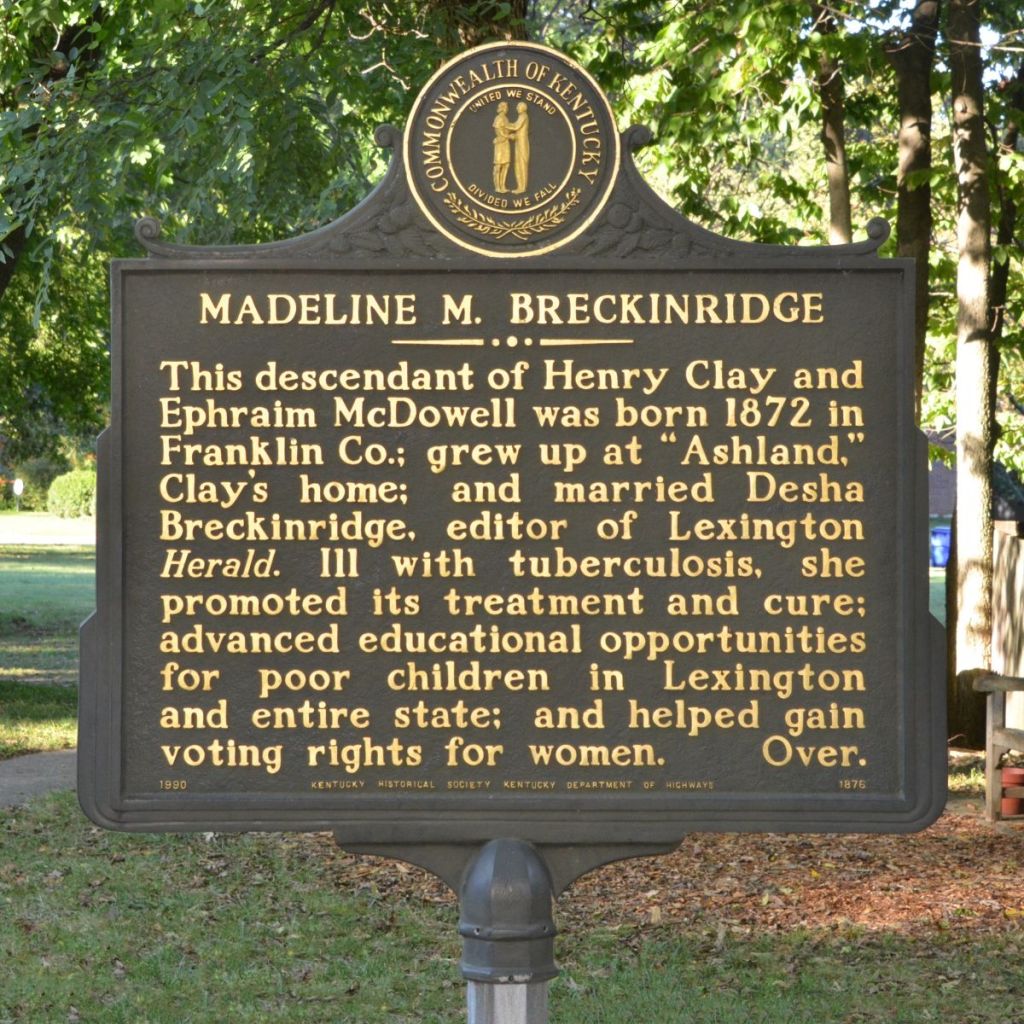 Kentucky historical marker No. 1876 for Madeline McDowell Breckinridge, reverse side