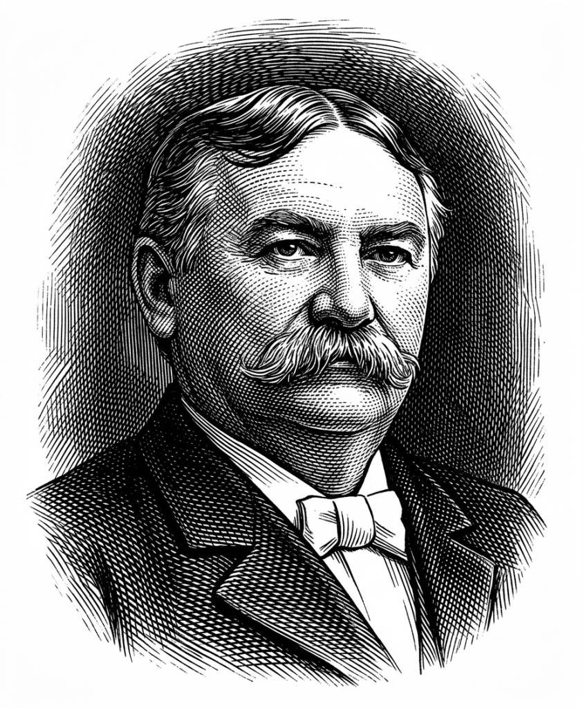 Engraving-style portrait of Charles N. Crittenton, a heavyset man with a large mustache, wearing a dark suit and a white bow tie